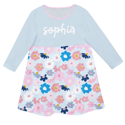 Floral Name Light Blue Long Sleeve Epic Dress