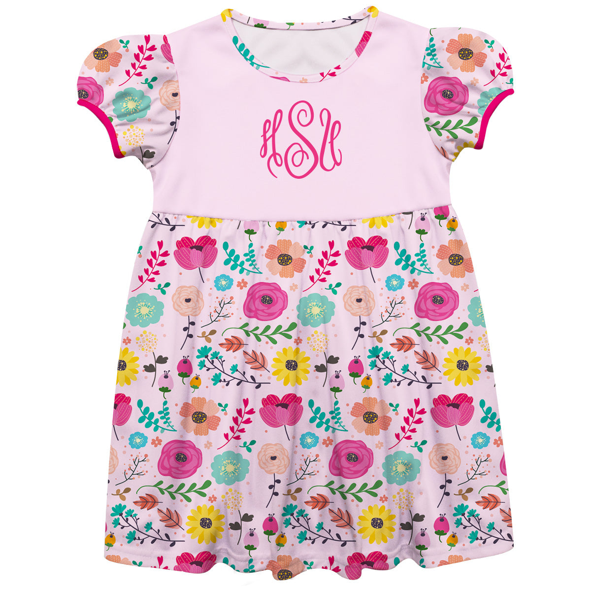 Flowers Print Monogram Pink Short Sleeve Epic Dress
