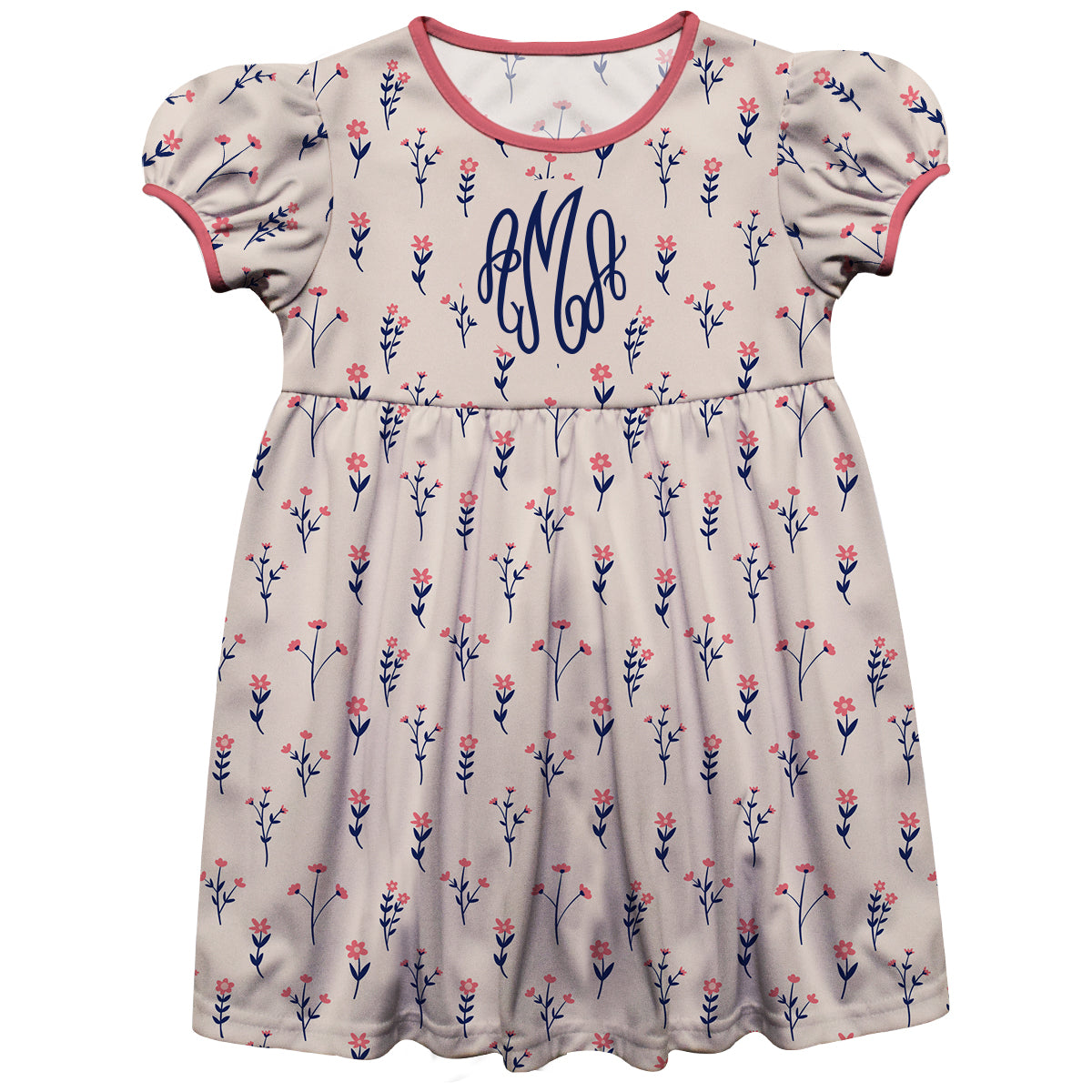 Flowers Print Personalized Monogram Light Pink Short Sleeve Epic Dress