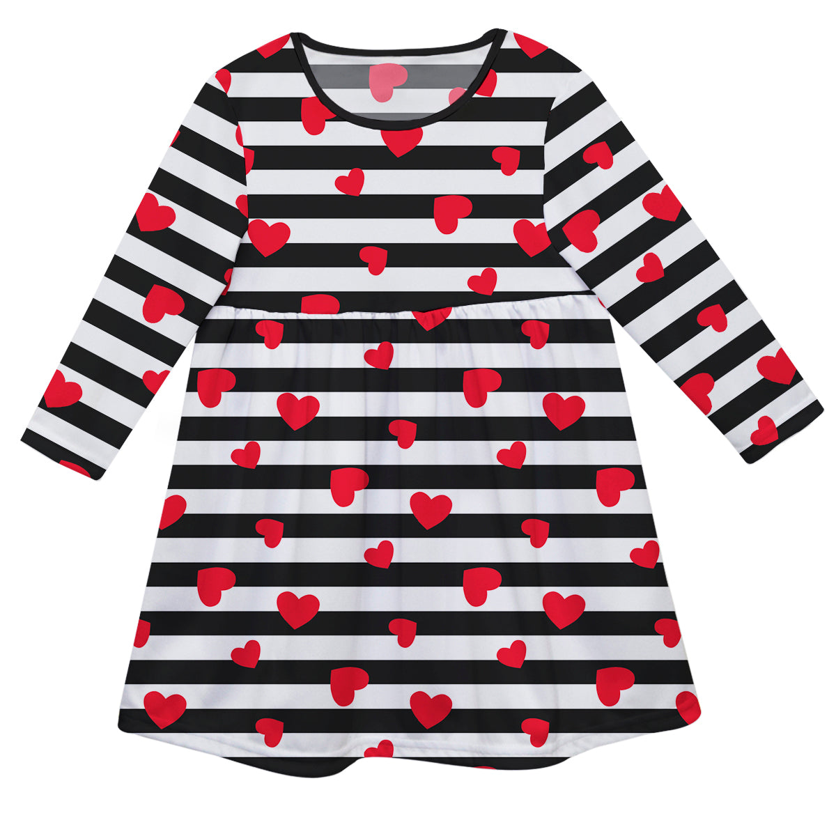 Hearts Print White and Black Stripes Long Sleeve Epic Dress