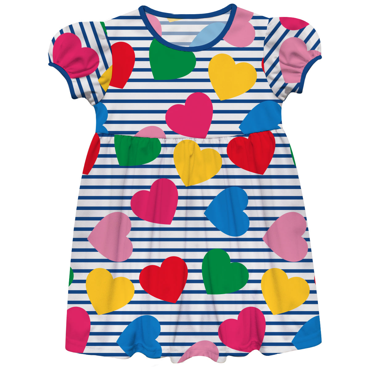 Hearts Print Navy and White Stripes Short Sleeve Epic Dress