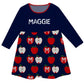 Name Monogram Apple Print Navy Long Sleeve Epic Dress