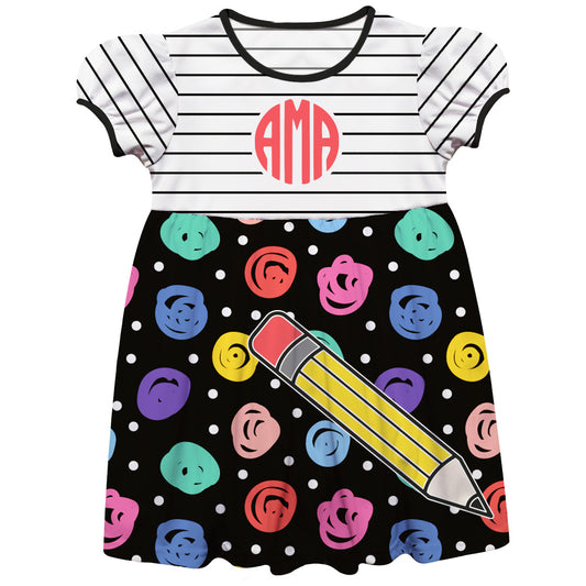 Pencil Personalized Monogram White and Black Short Sleeve Epic Dress