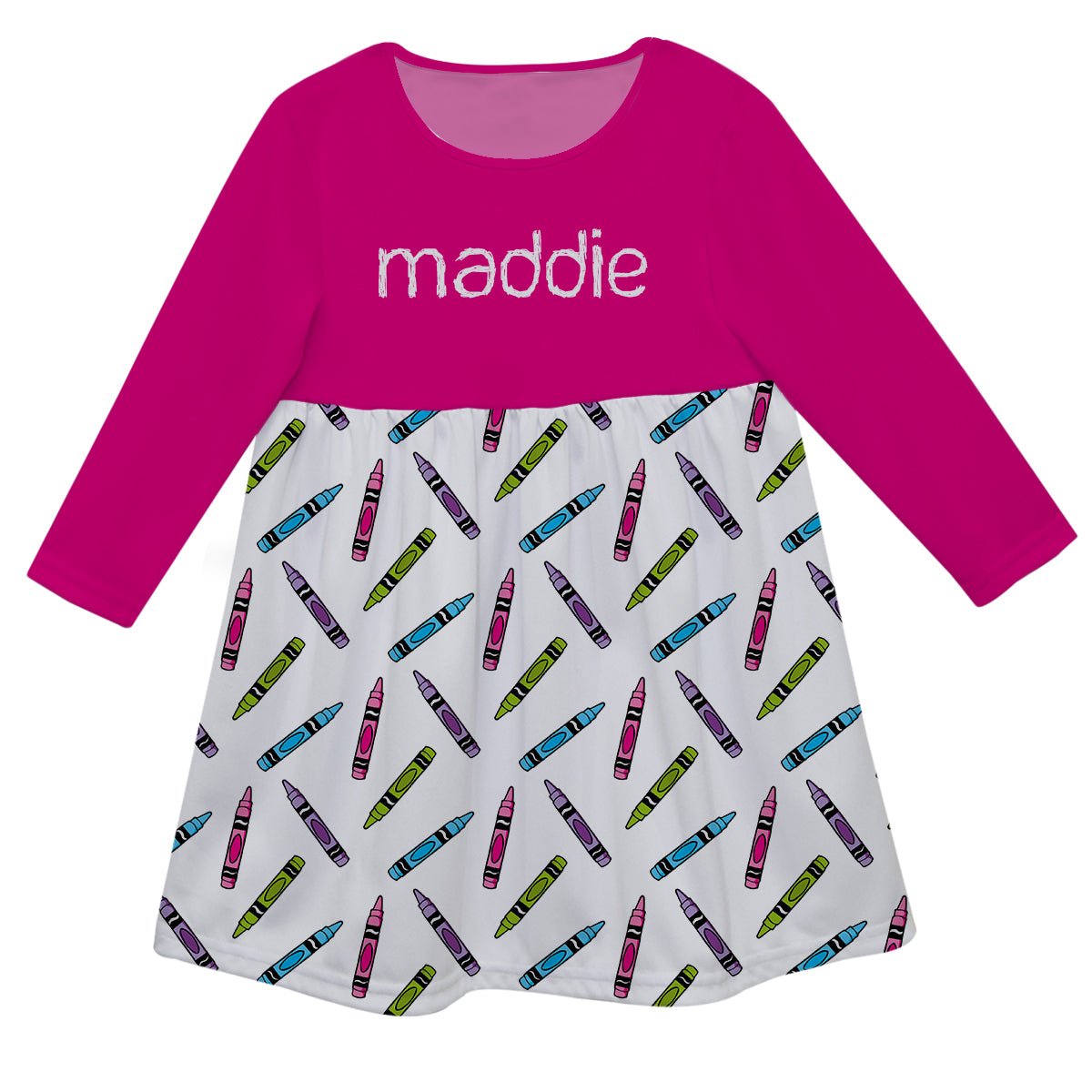 Print Pencils White Name Hot Pink Long Sleeve Epic Dress