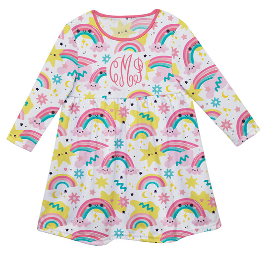 Rainbow Personalized Monogram White Long Sleeve Epic Dress