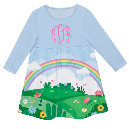 Rainbow Personalized Monogram Light Blue Long Sleeve Epic Dress