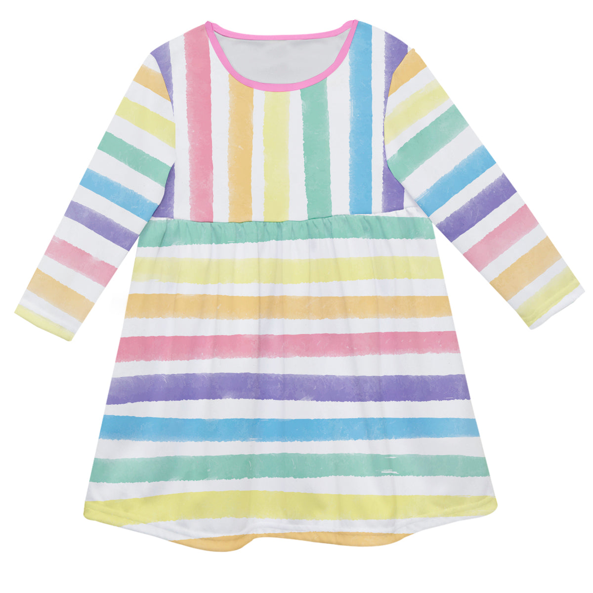 Stripes White Yellow and Pink Long Sleeve Epic Dress