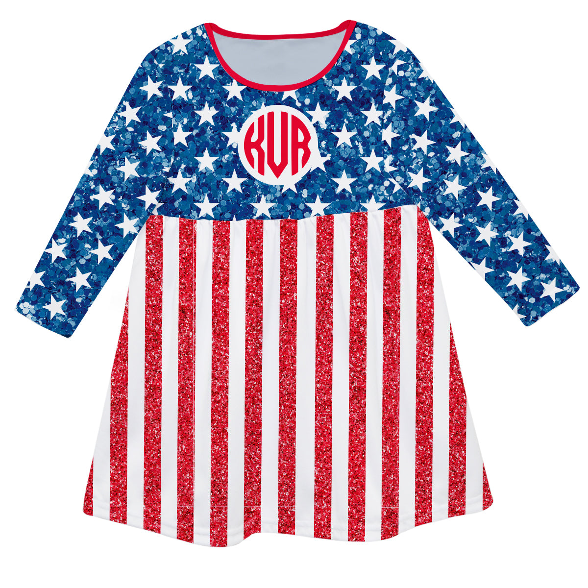 Usa Flag Monogram Red White And Blue Long Sleeve Epic Dress