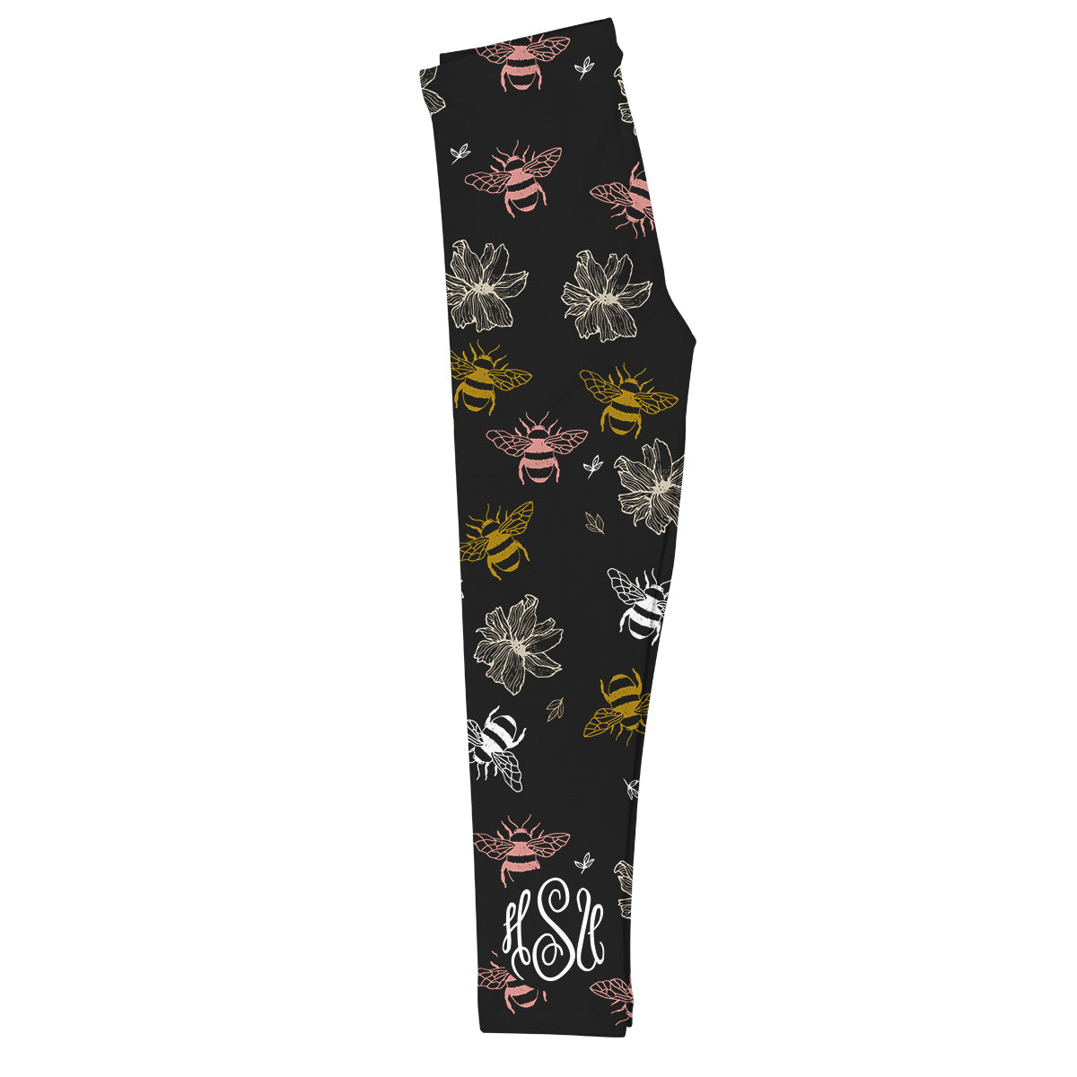 Bees Print Monogram Black Leggings