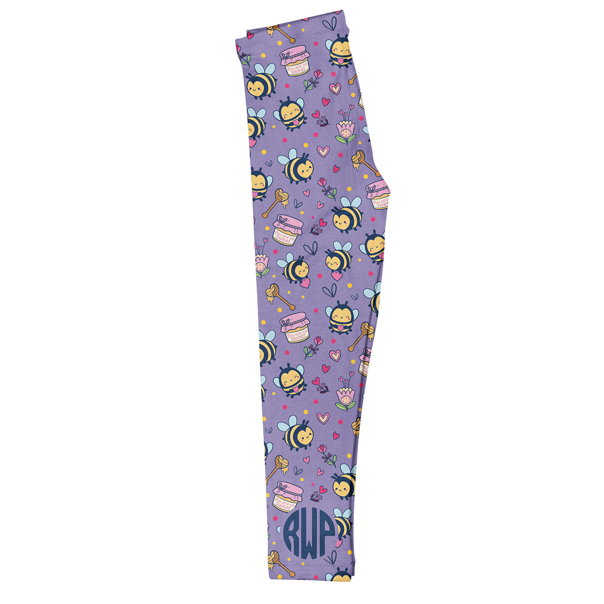 Bees Print Monogram Purple Leggings