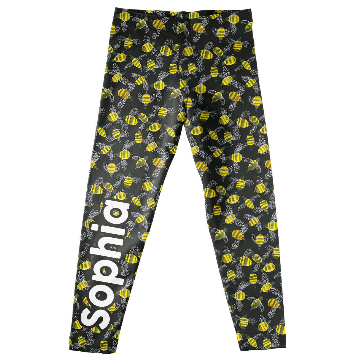 Bees Print Name Black Leggings