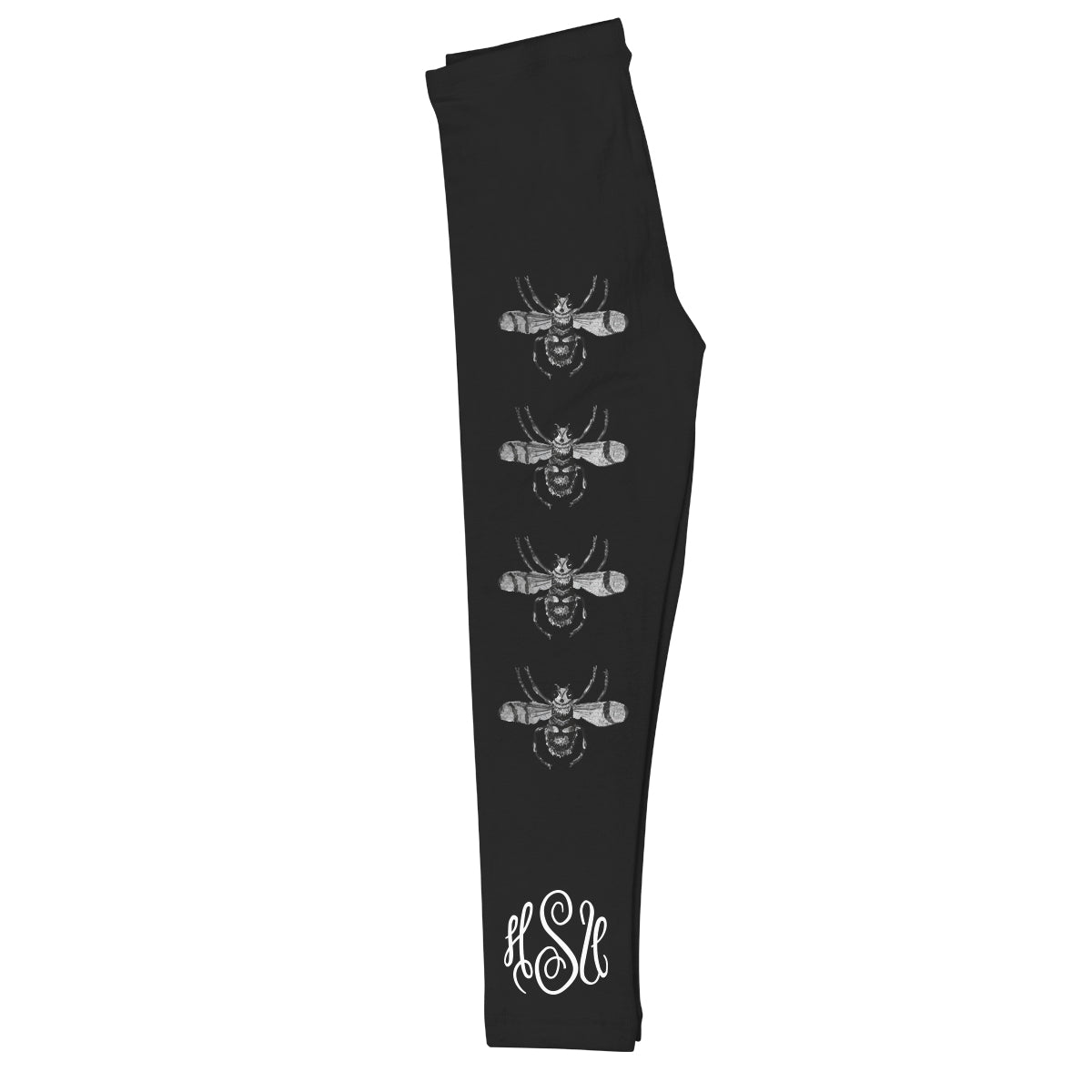 Bees Stripe Monogram Black Leggings