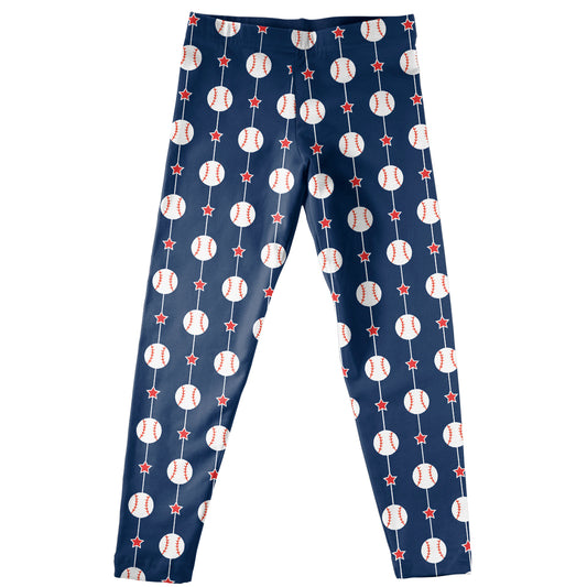 Baseball and Stars Print Navy Leggings