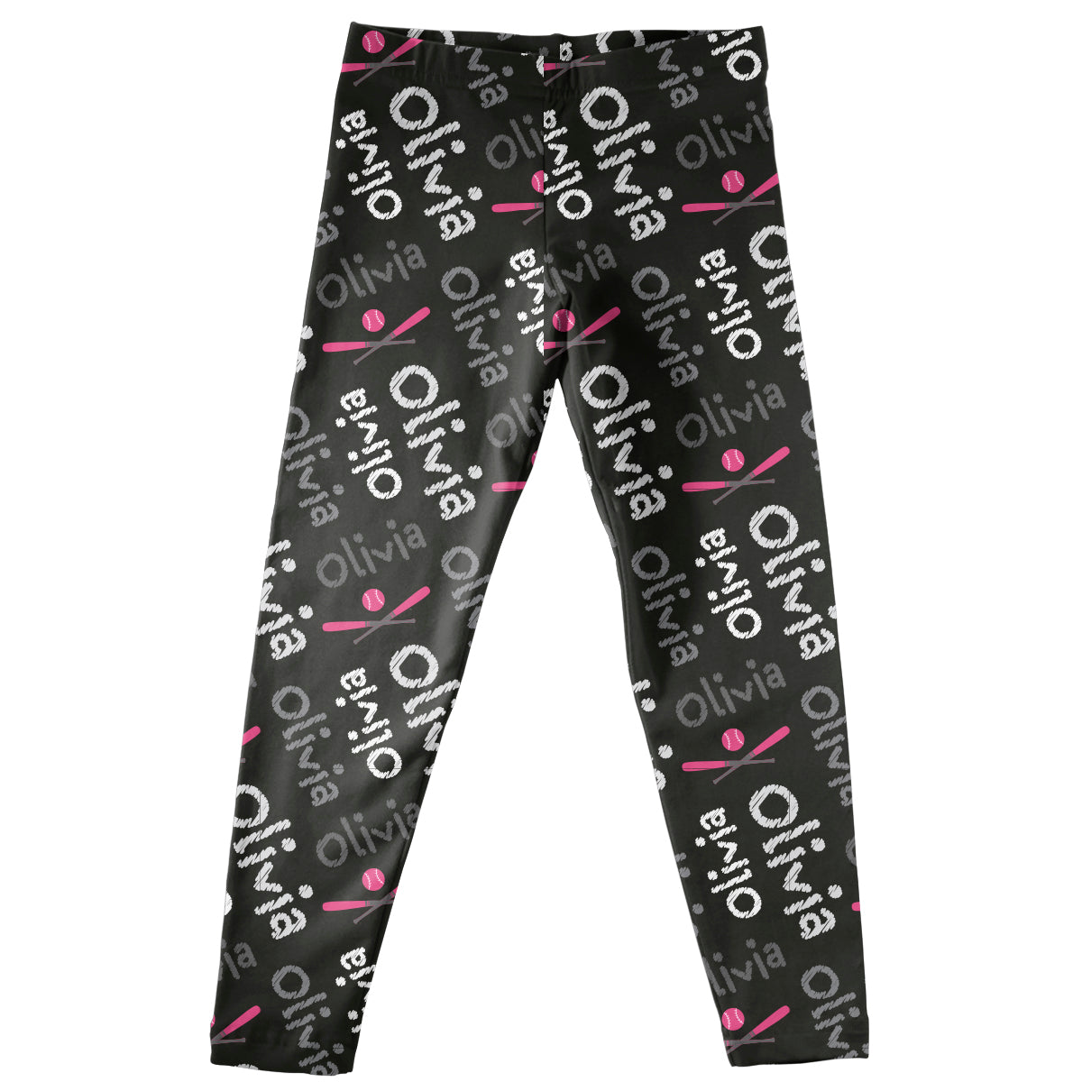 Baseball and Name Print Black Leggings
