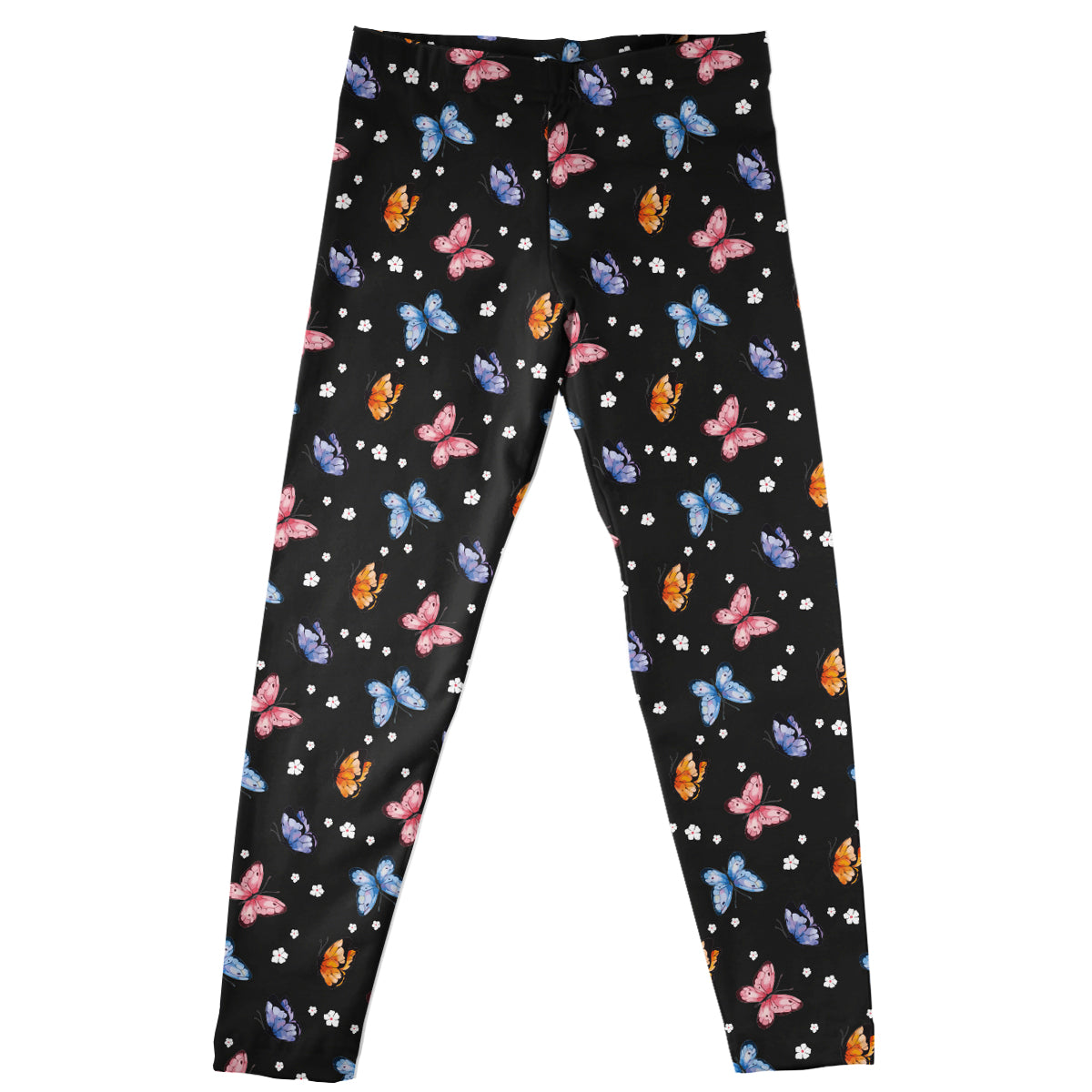 Butterflies Flowers Print Black Leggings