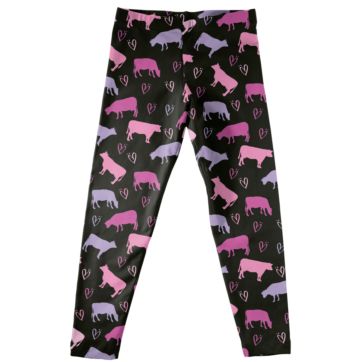 Cow and Hearts Print Black Leggings