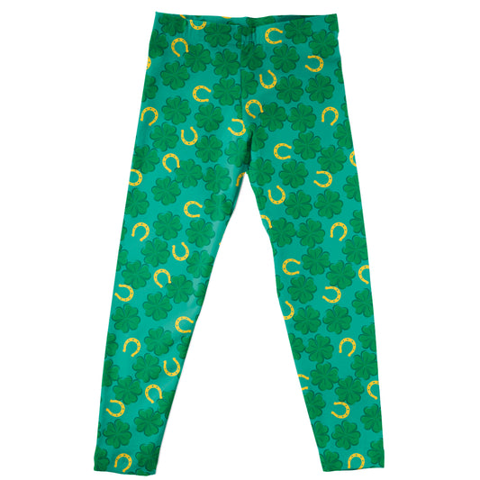 Clovers and Horseshoe Print Green Leggings