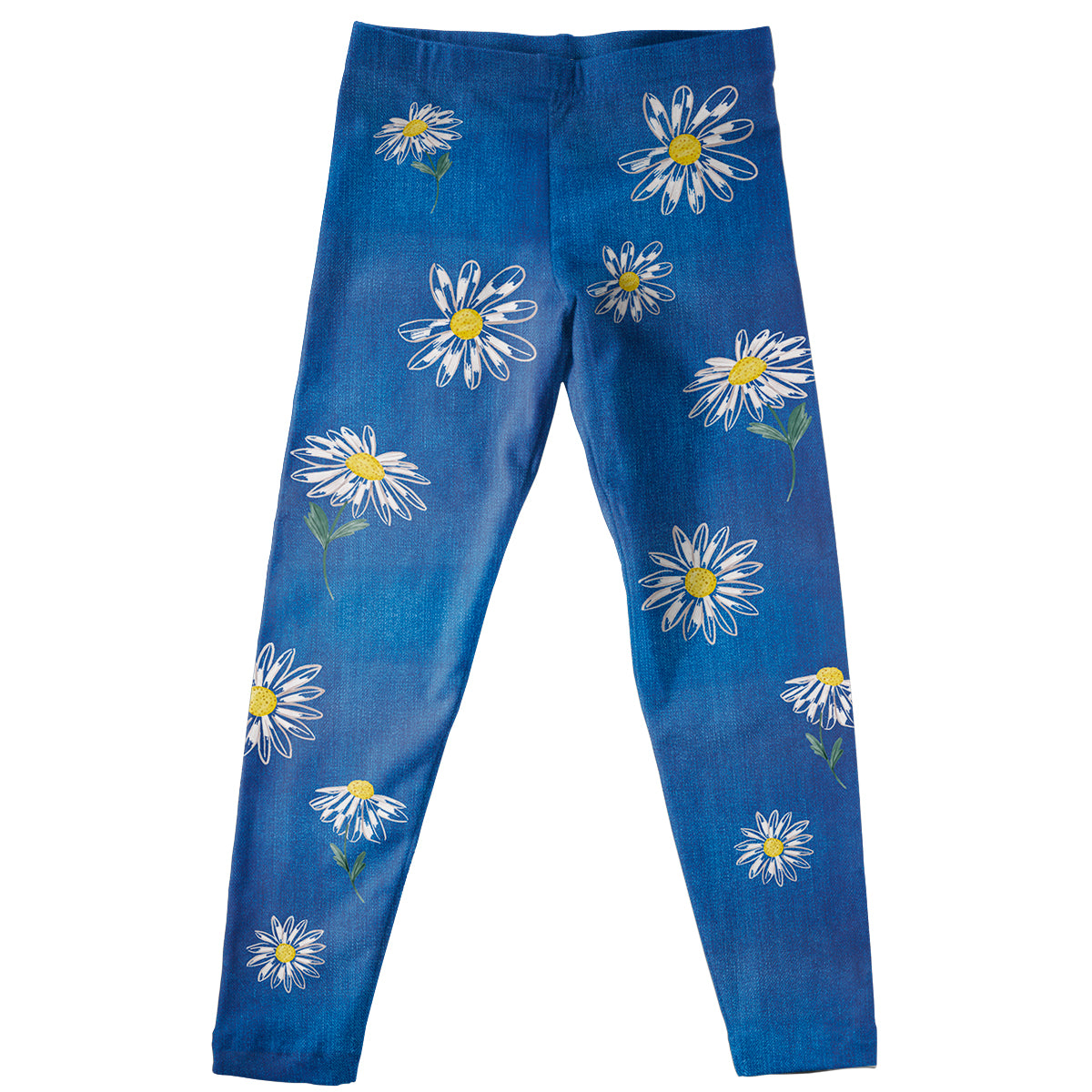 Daisies Print Blue Denim Leggings