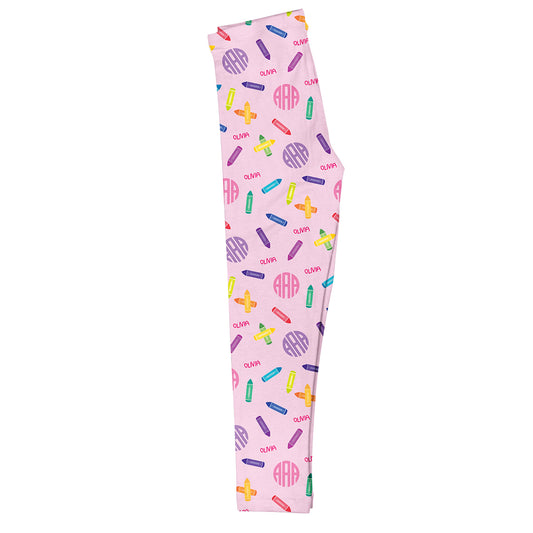 School Elements Monogram and Name Print Pink Leggings - Wimziy&Co.