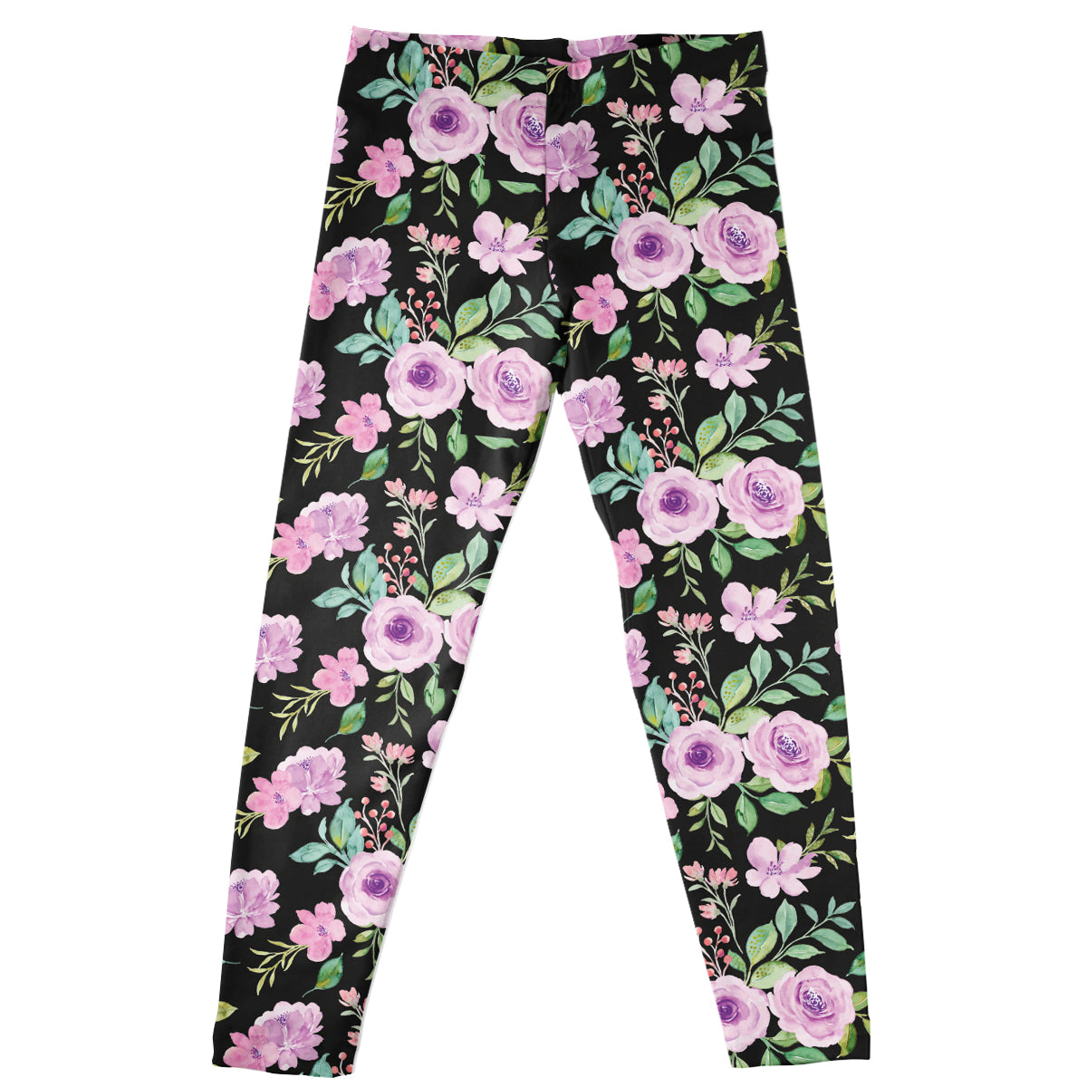Flowers Print Black and Purple Leggings