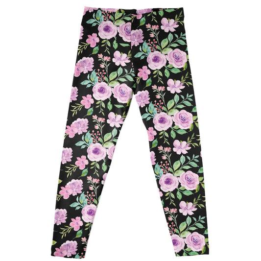 Flowers Print Black and Purple Leggings
