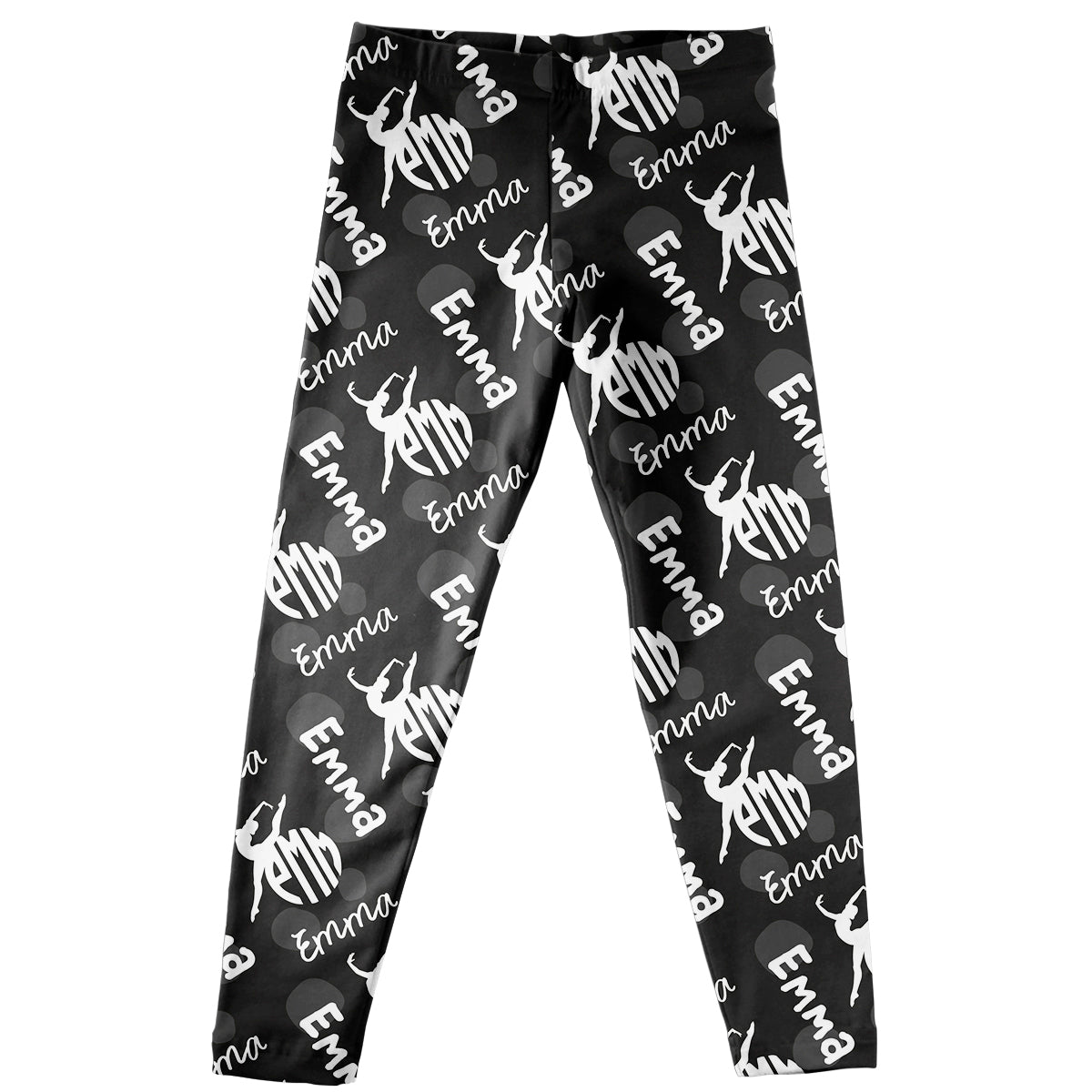 Gymnast Name And Monogram Print Black Leggings
