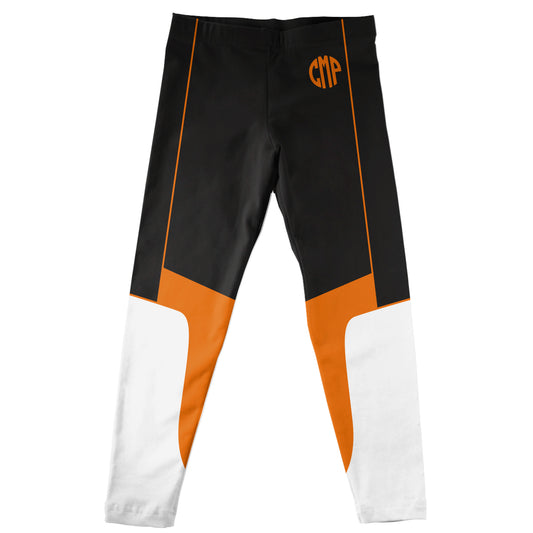 Geometric Personalized Monogram Black and Orange Leggings