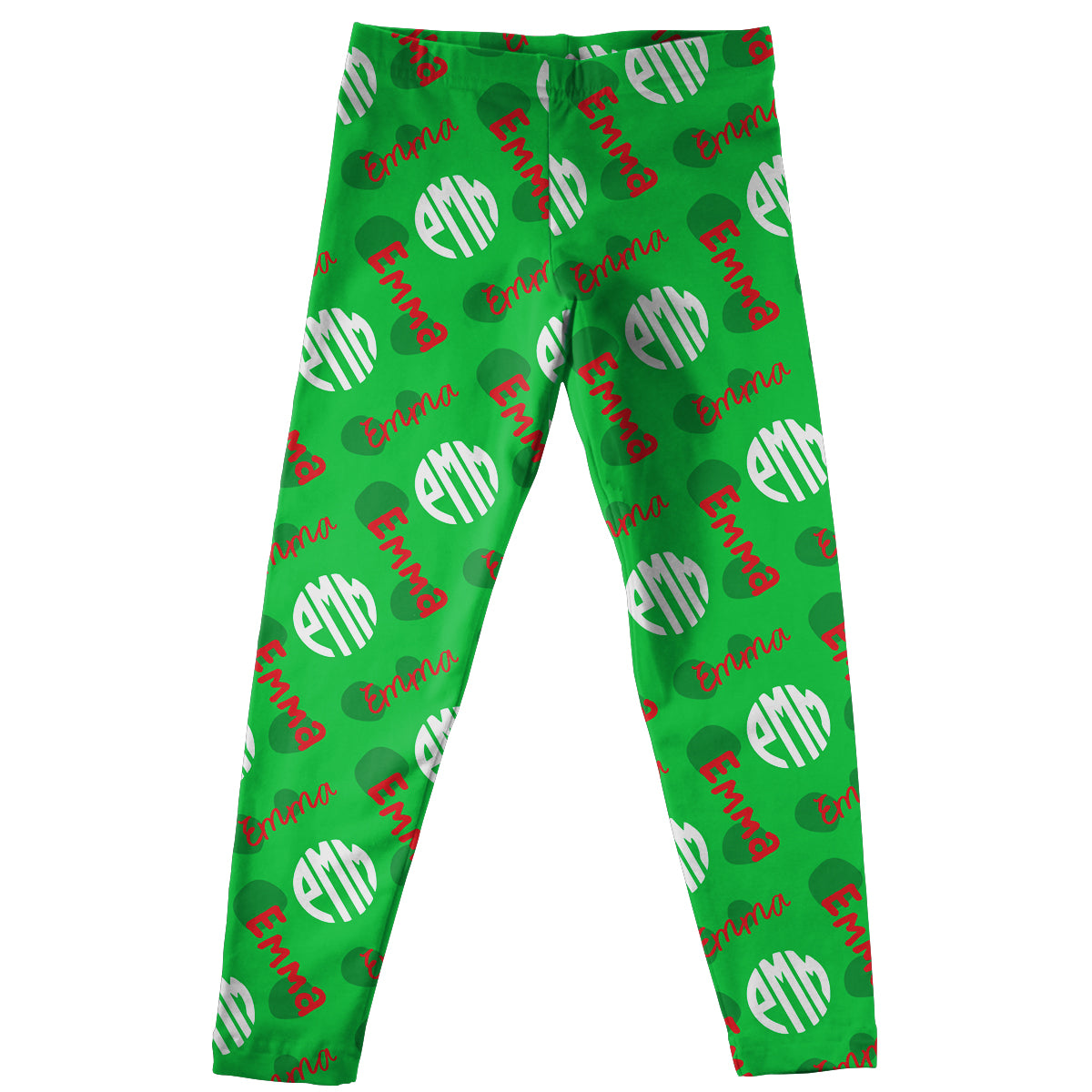 Green polka dot with all over  block monogram and name print