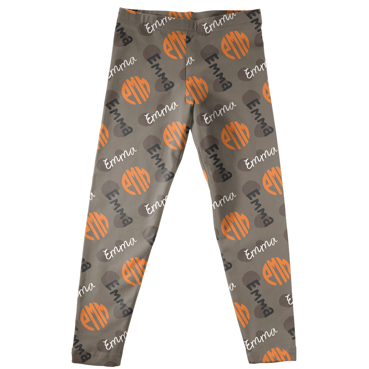 Monogram and Name Print Brown Leggings