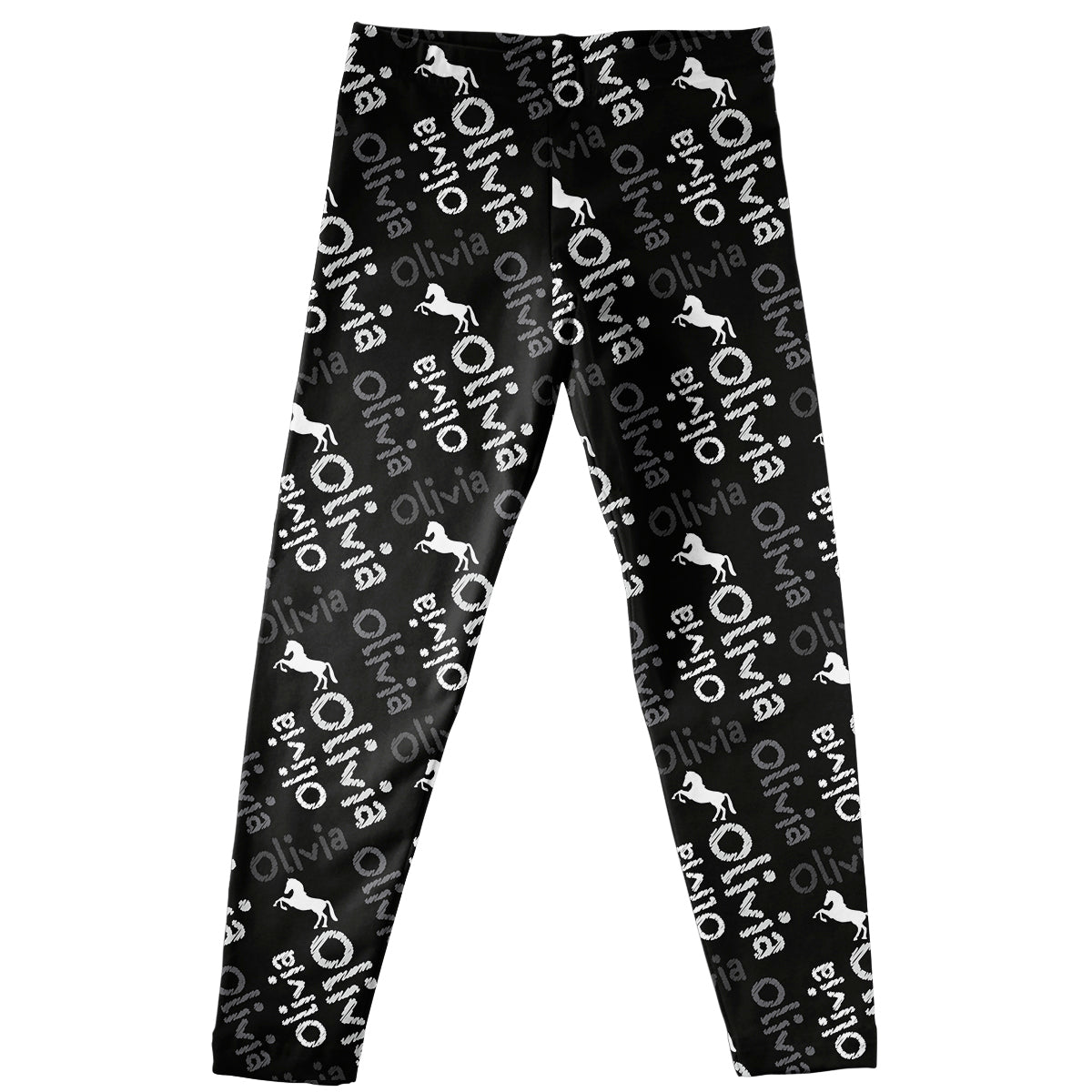 Horses and Personalize Name Print Black Leggings