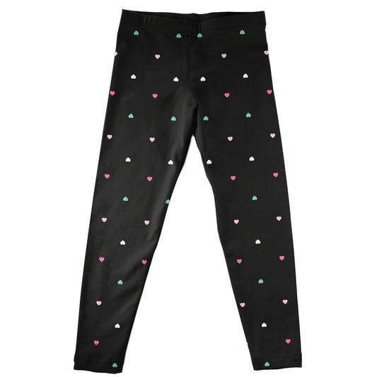 Hearts Valentines Print Black Leggings