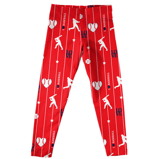 I Love Baseball Red Leggings