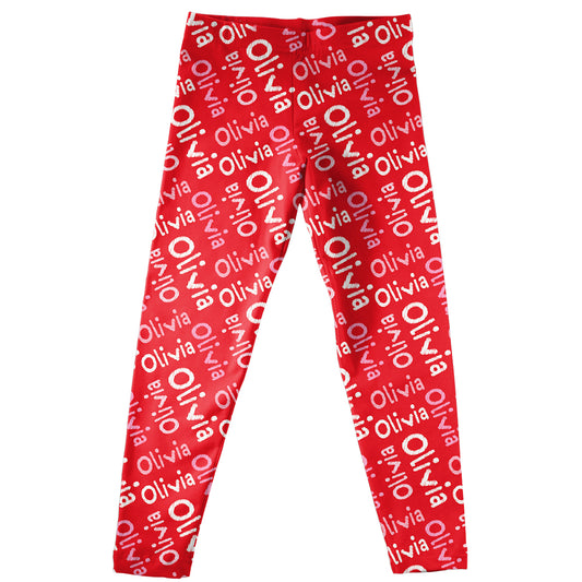 Name Print Red Leggings - Wimziy&Co.