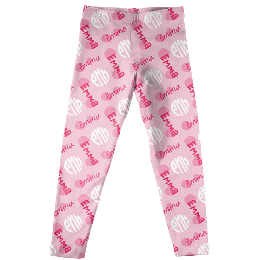 Name and Monogram Print Pink Leggings - Wimziy&Co.