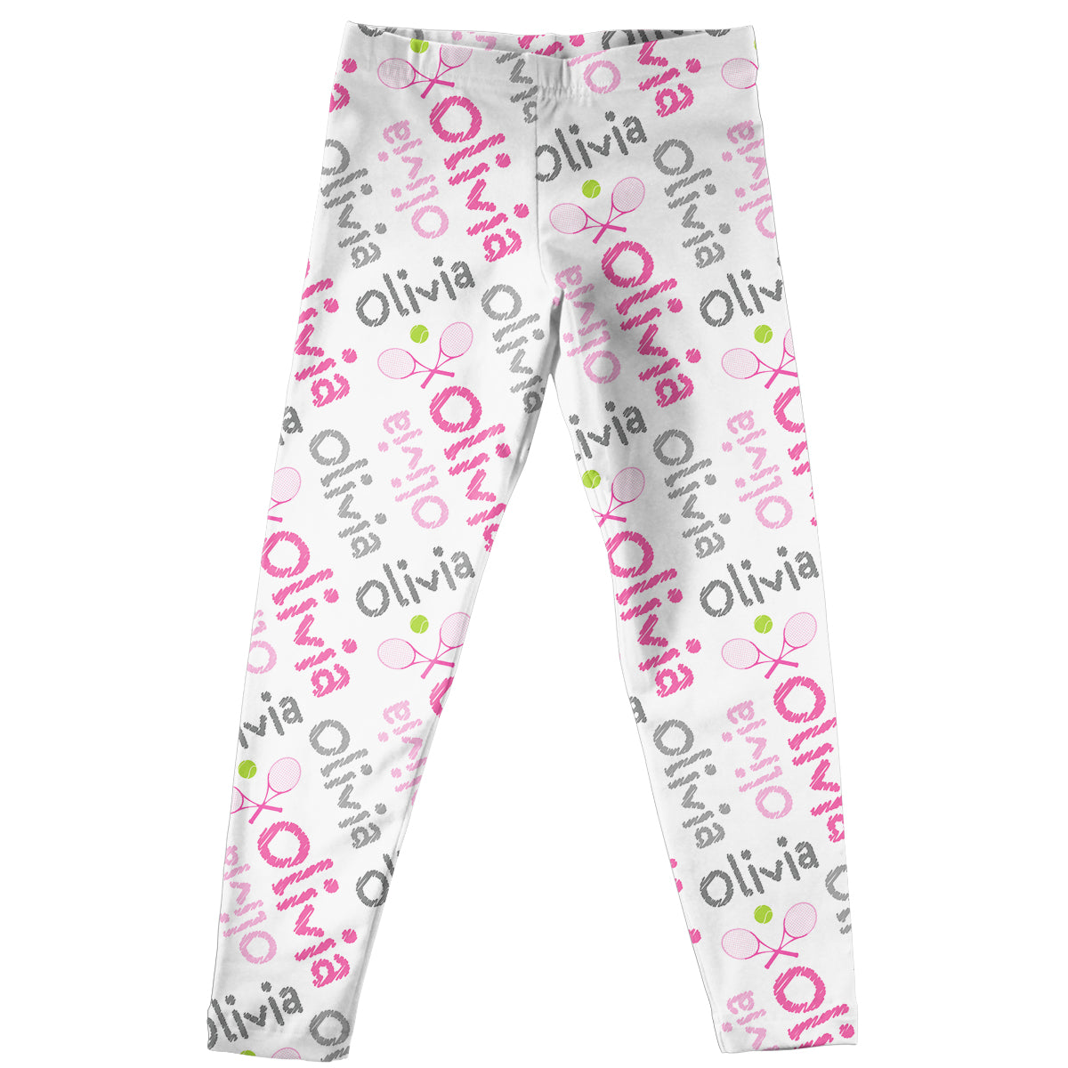 Tennis Name Print White Leggings - Wimziy&Co.