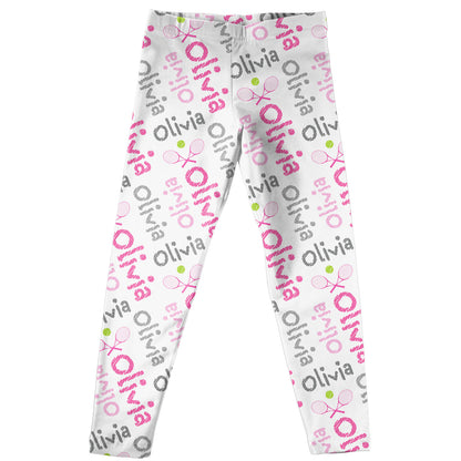 Tennis Name Print White Leggings - Wimziy&Co.