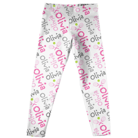 Tennis Name Print White Leggings - Wimziy&Co.