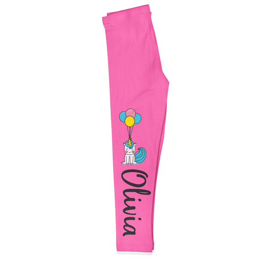 Unicorn Balloons Personalized Name Pink Leggings