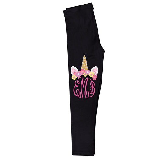 Unicorn Crown Personalized Monogram Black Leggings - Wimziy&Co.