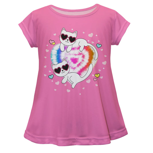 Cats Heart Pink Short Sleeve Laurie Top