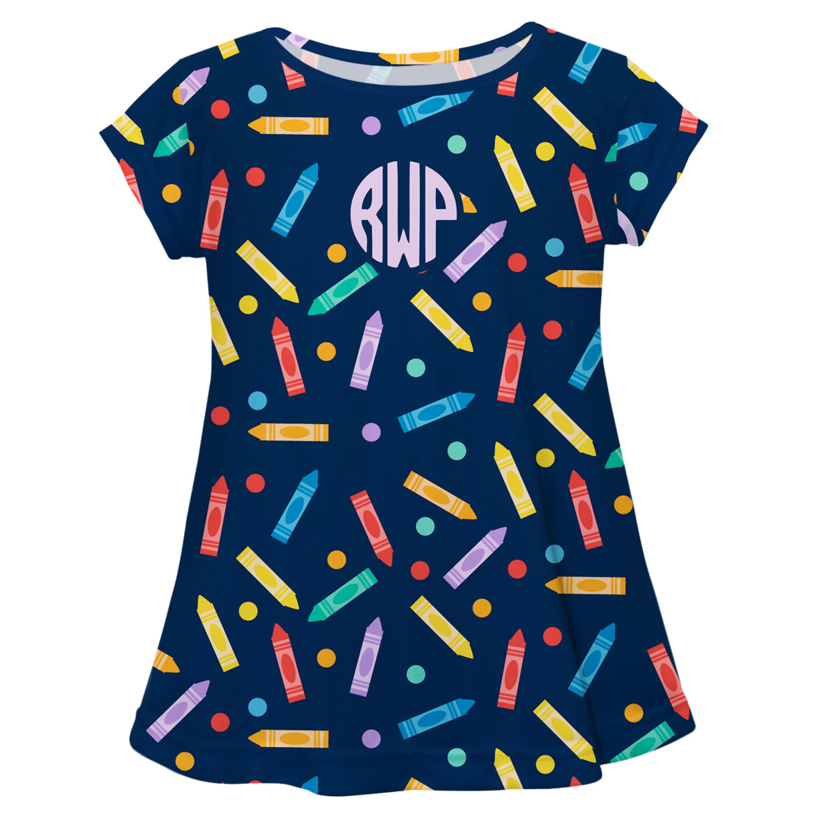 Crayons Print Monogram Navy Short Sleeve Laurie Top