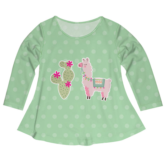 Llama and Cactus Green Dots Long Slevees Laurie Top - Wimziy&Co.