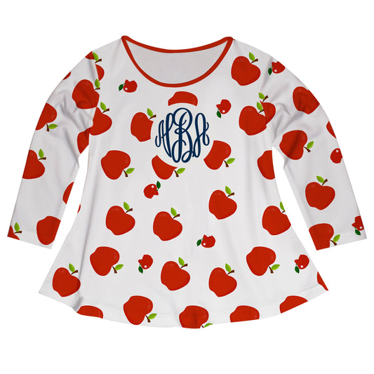 Apple Print Monogram White Long Sleeve Laurie Top - Wimziy&Co.