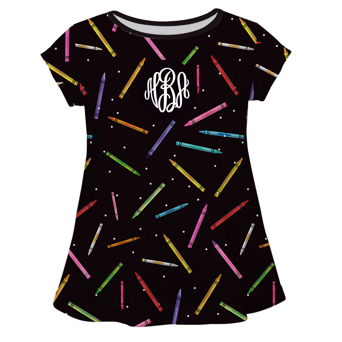 Crayons Print Monogram Black Laurie Top