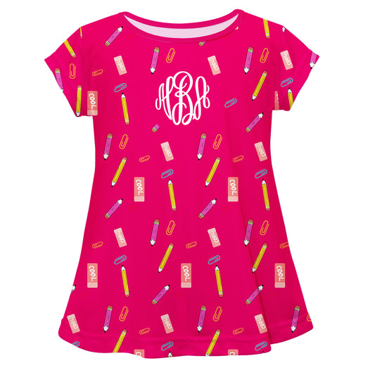 School Elements Print Monogram Hot Pink Short Sleeve Laurie Top