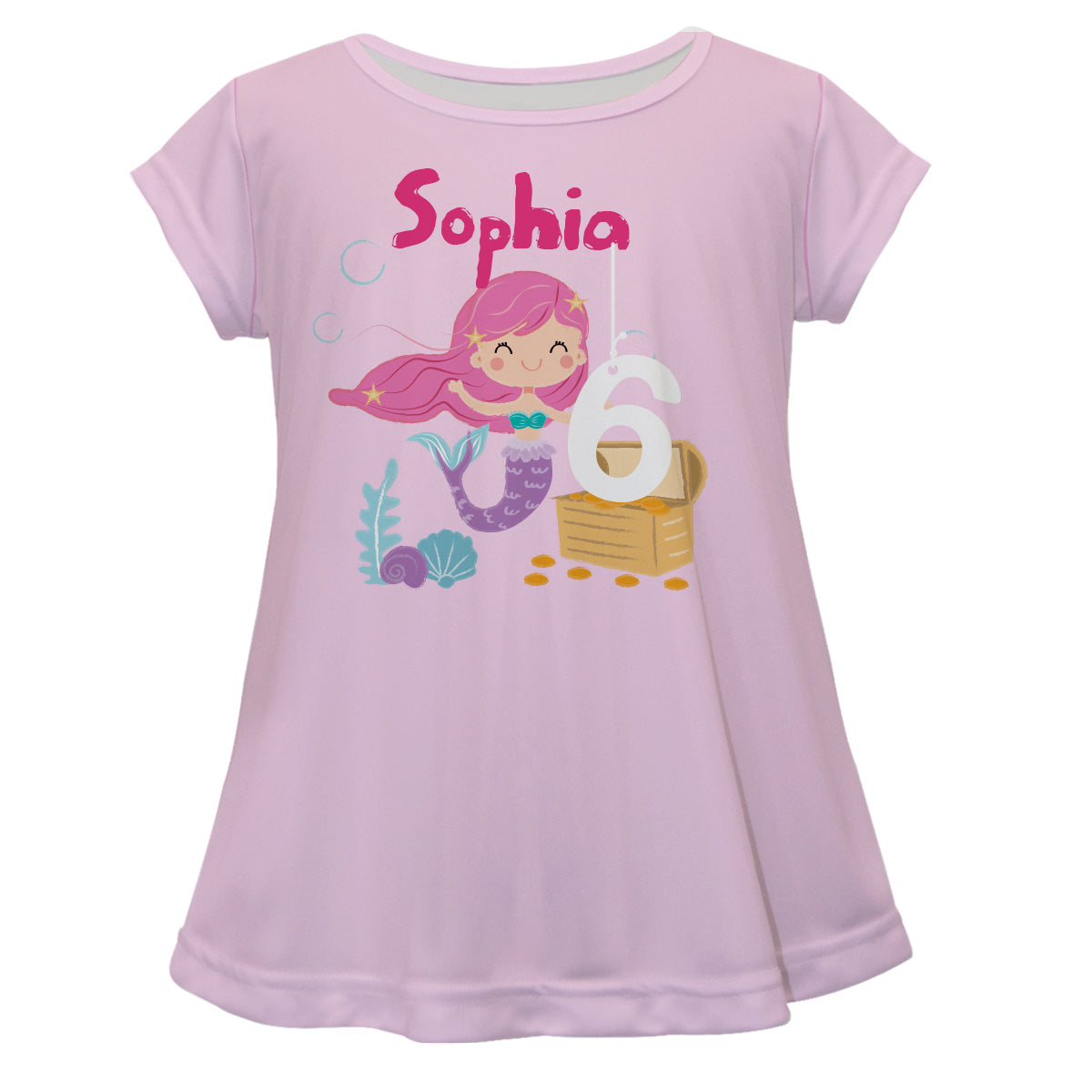 Mermaid Personalized Your Age and Name Light Pink Short Sleeve Laurie Top