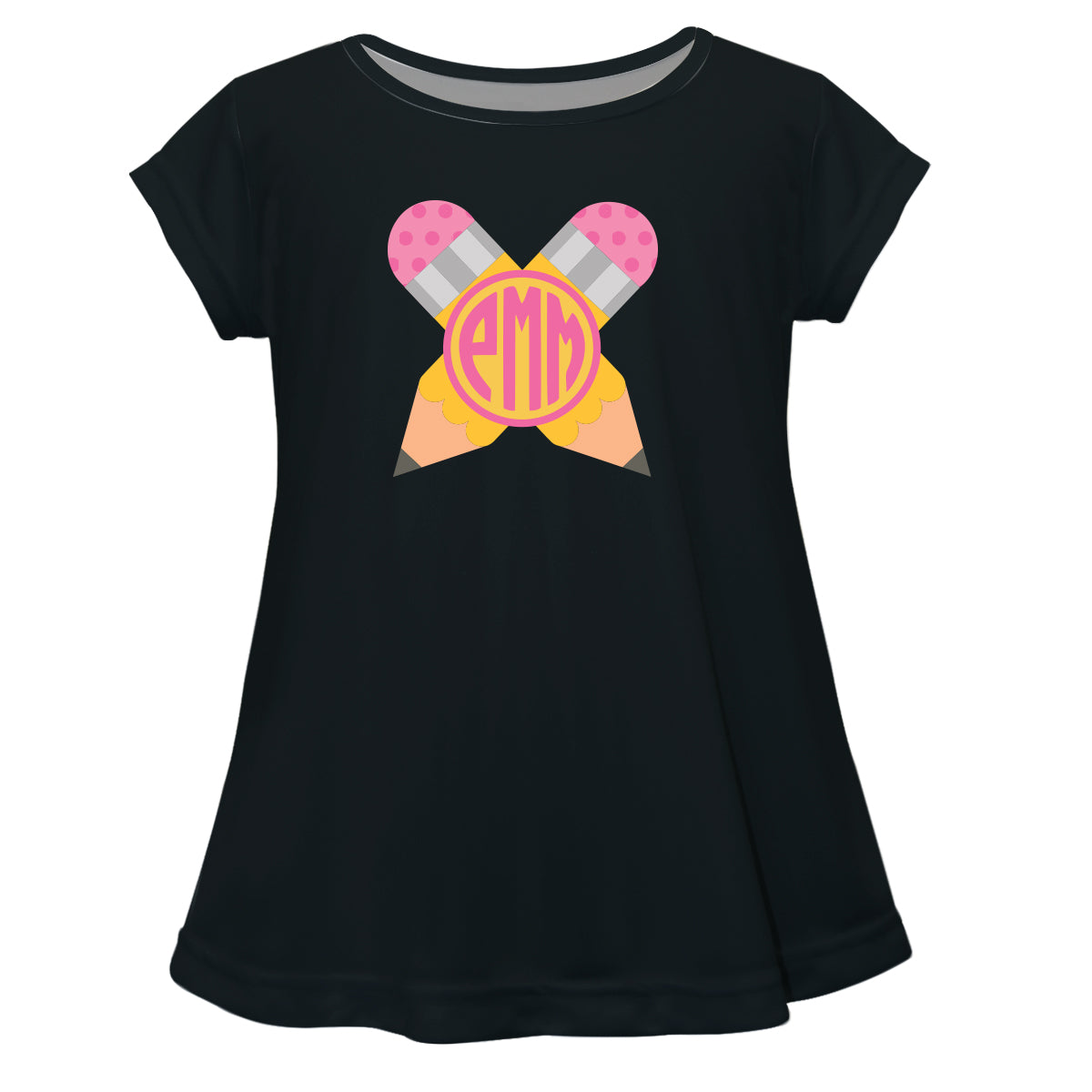 Pencils Monogram Black Short Sleeve Laurie Top