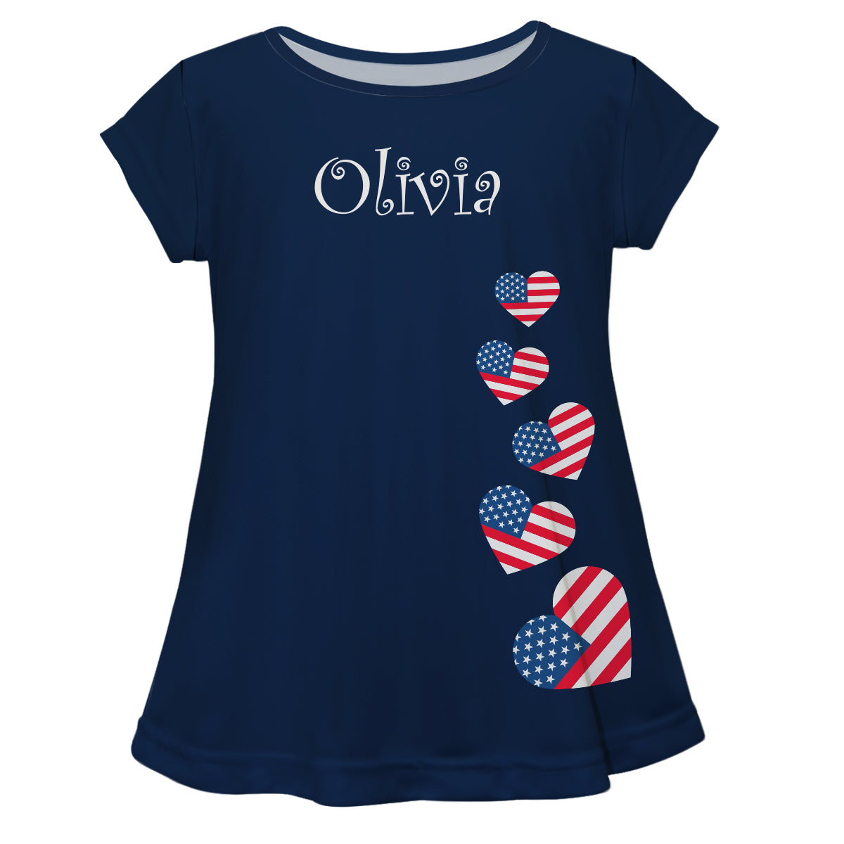 USA Hearts Name Navy Short Sleeve Lauire Top