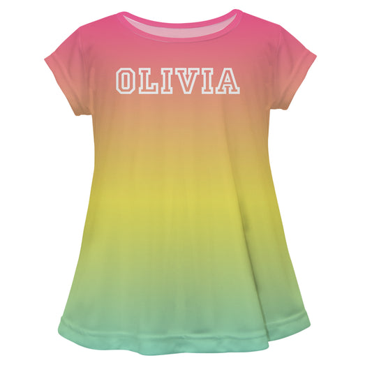 Name Pink Yellow and Green Degrade Short Sleeve Laurie Top - Wimziy&Co.