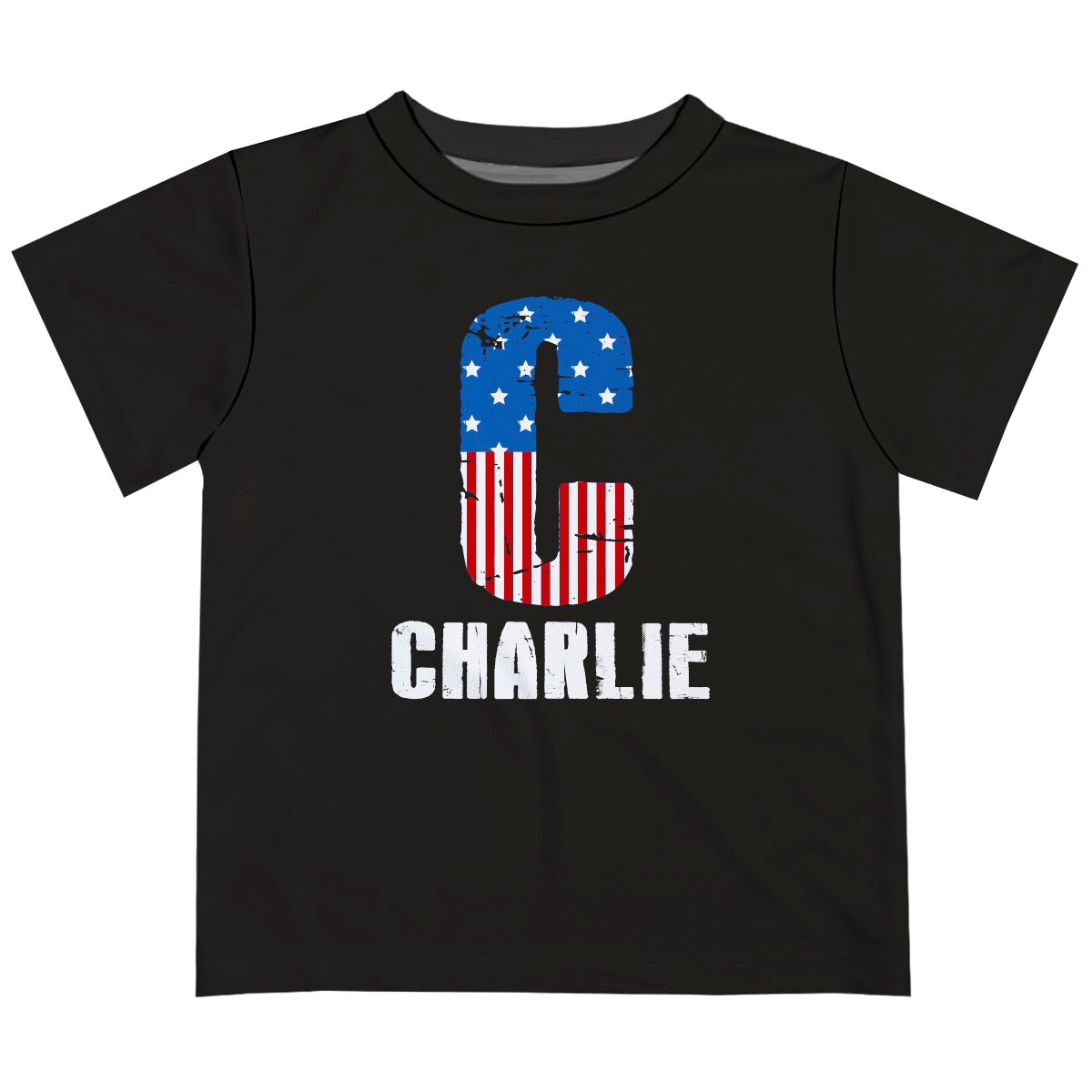 American Personalized Initial and Name Black Short Sleeve Tee Shirt